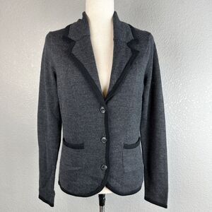 August Silk Womens Sweater Blazer Cardigan Size M Gray Wool Blend Pockets
